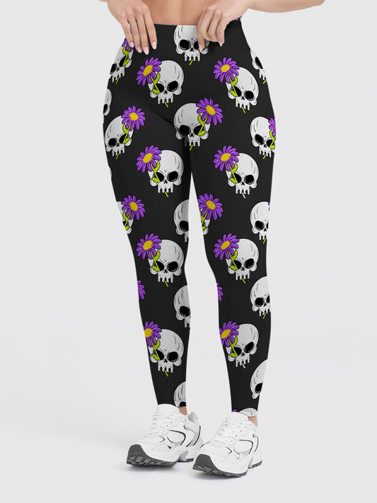 Vintage Minimal Gothic Grunge Floral Line Art Leggings