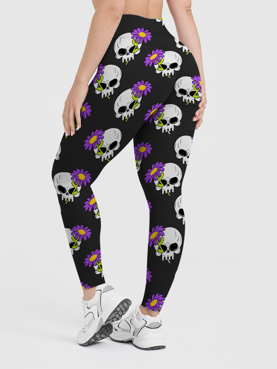 Vintage Minimal Gothic Grunge Floral Line Art Leggings