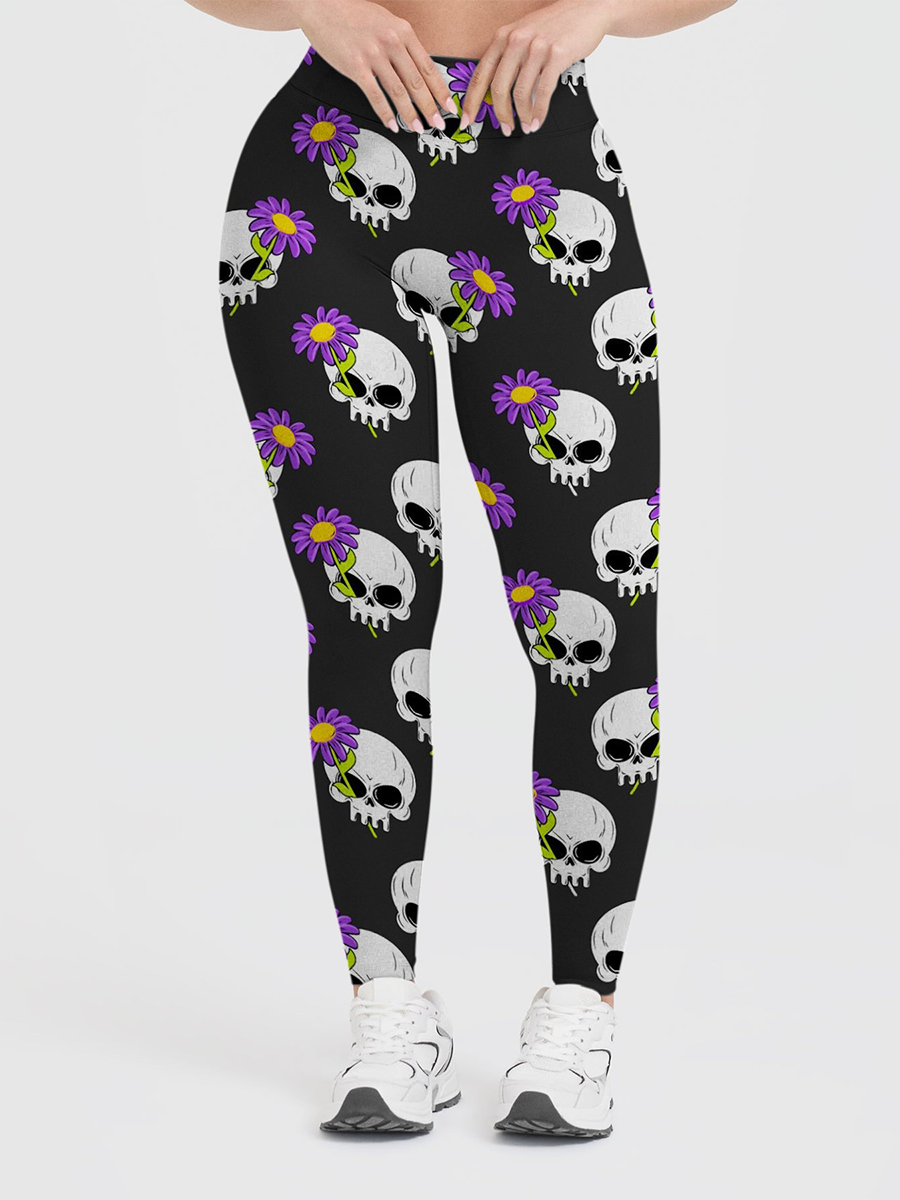Vintage Minimal Gothic Grunge Floral Line Art Leggings