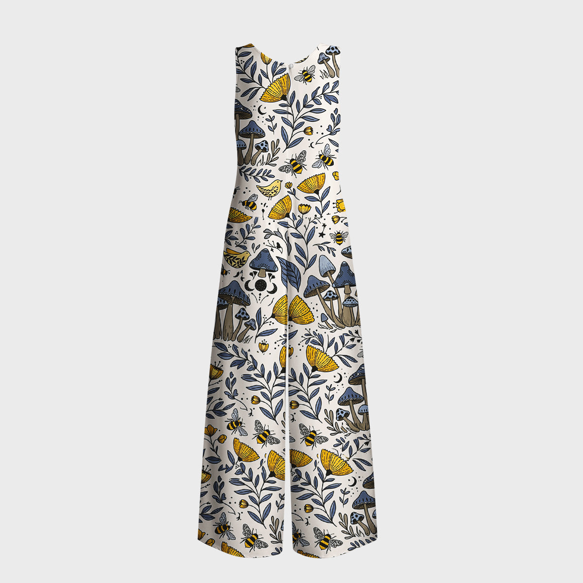 Bee Whisper Forest Print Boho Jumpsuit with Pockets for Women