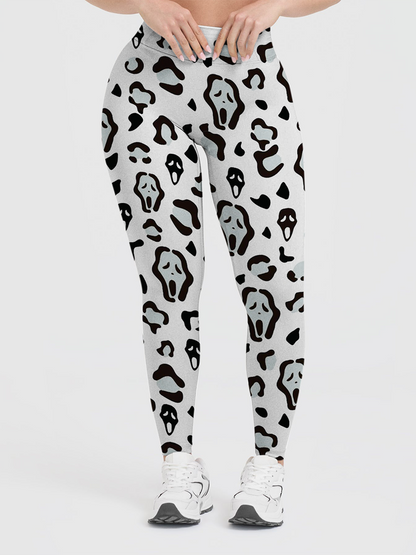 Vintage Leopard Scream Ghostface Mixed Leggings