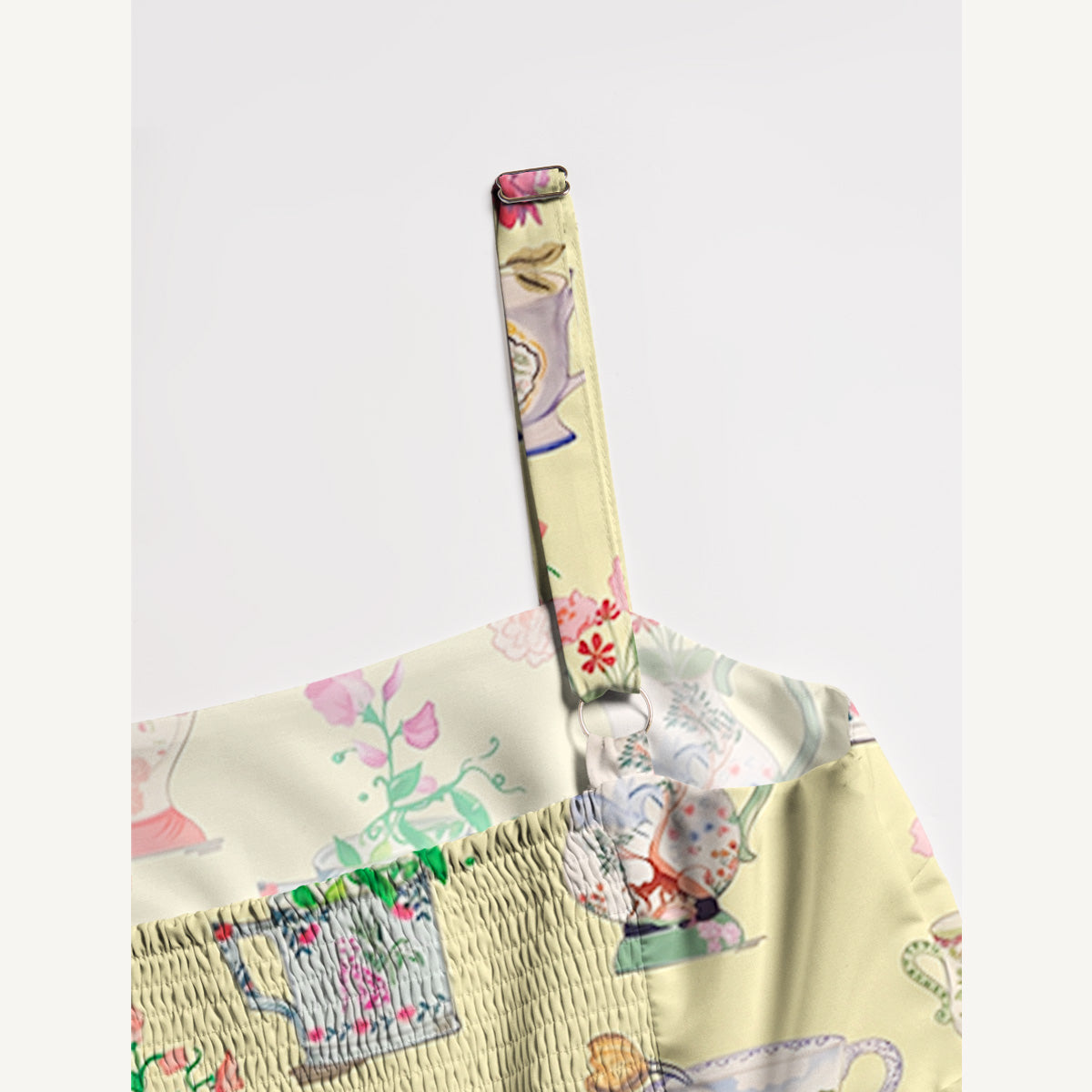 Colorful Flower Vase Print Wide Straps Maxi Dress With Pockets