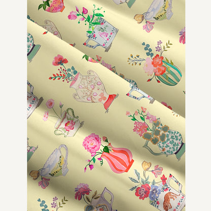 Colorful Flower Vase Print Wide Straps Maxi Dress With Pockets