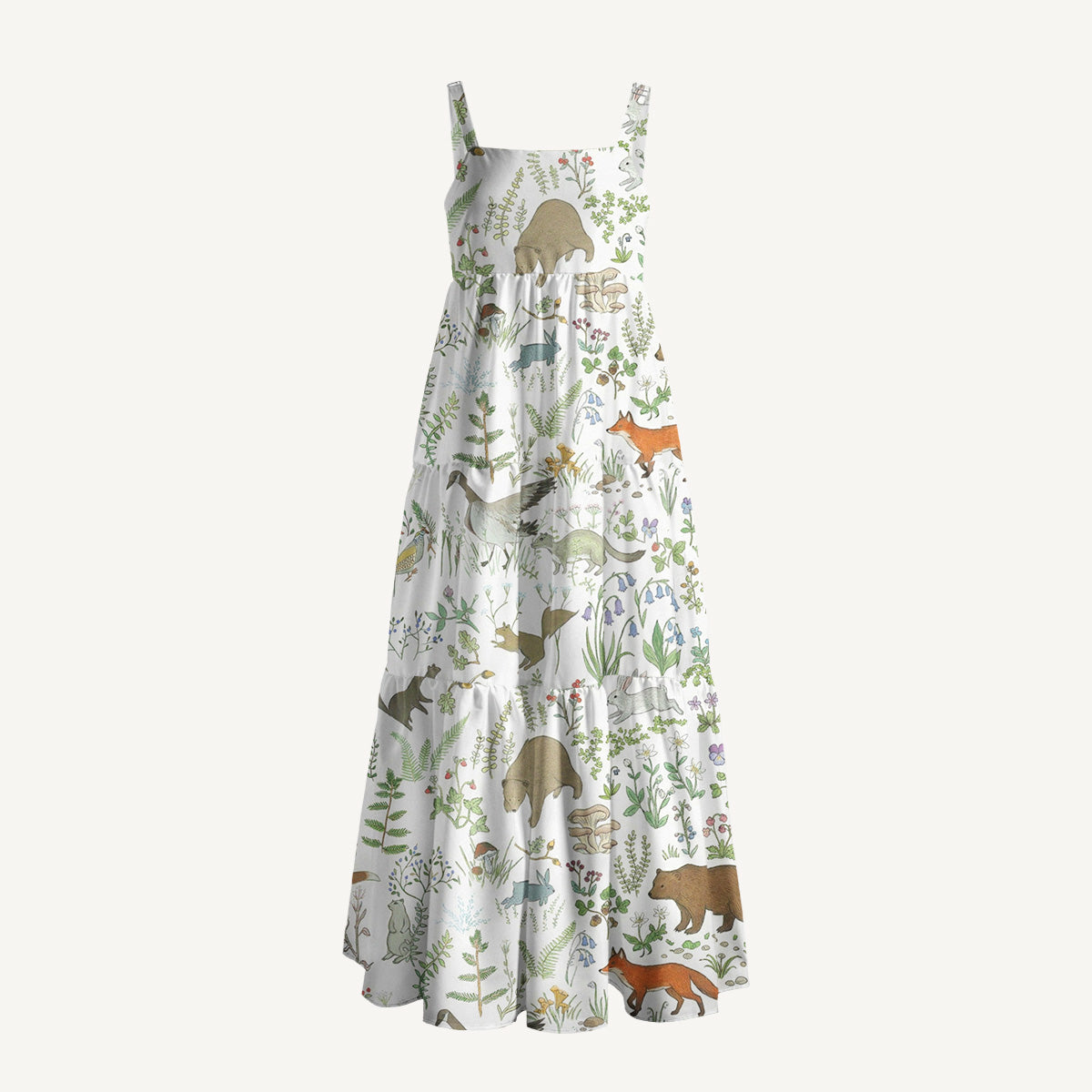 Forest Animal Print Wide Straps Maxi Dress With Pockets