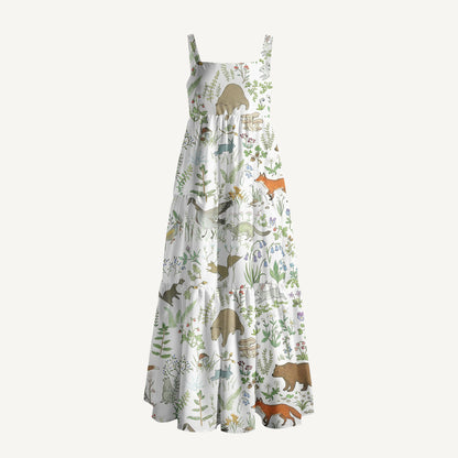Forest Animal Print Wide Straps Maxi Dress With Pockets