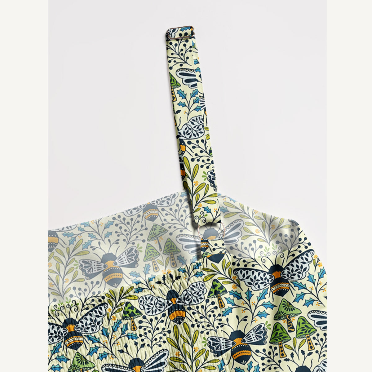 Botanical Bee Garden Print Wide Straps Maxi Dress With Pockets