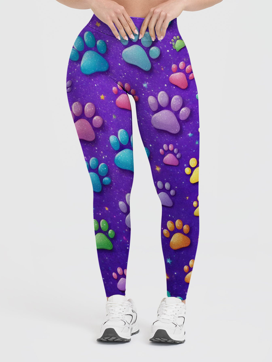 Vintage Glitter Pastel 3D Paw Print Kids Leggings