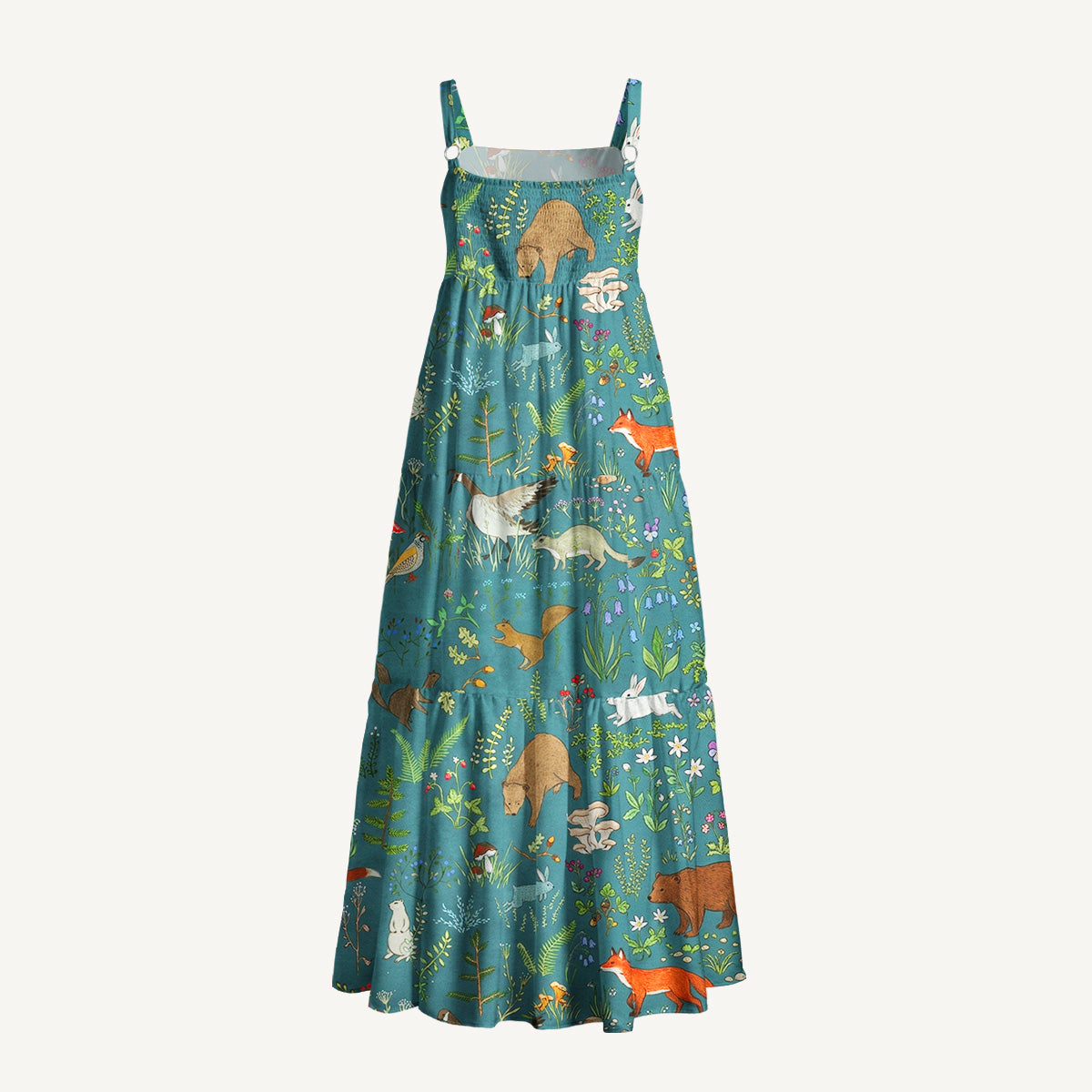 Forest Animal Print Wide Straps Maxi Dress With Pockets