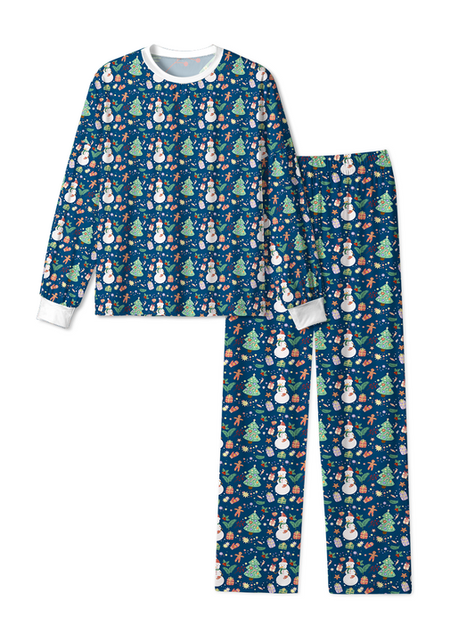 Vintage Navy Snowman Tree Christmas Pajamas