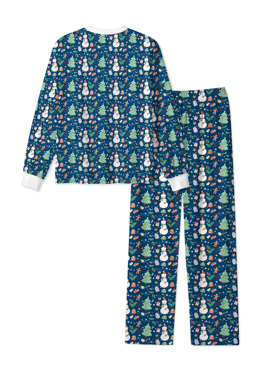 Vintage Navy Snowman Tree Christmas Pajamas
