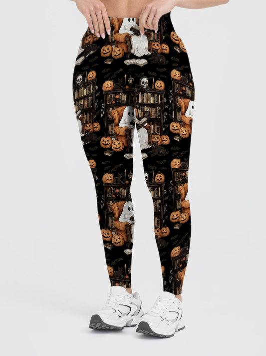 Vintage Ghost Reading Books Leggings