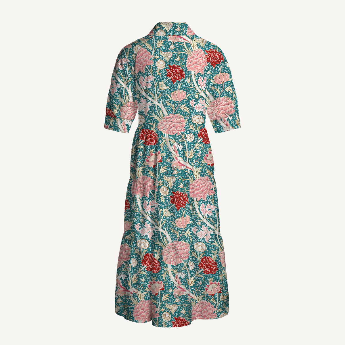 Vintage Peony Lotus Floral Print Midi Dress For Women With Pockets