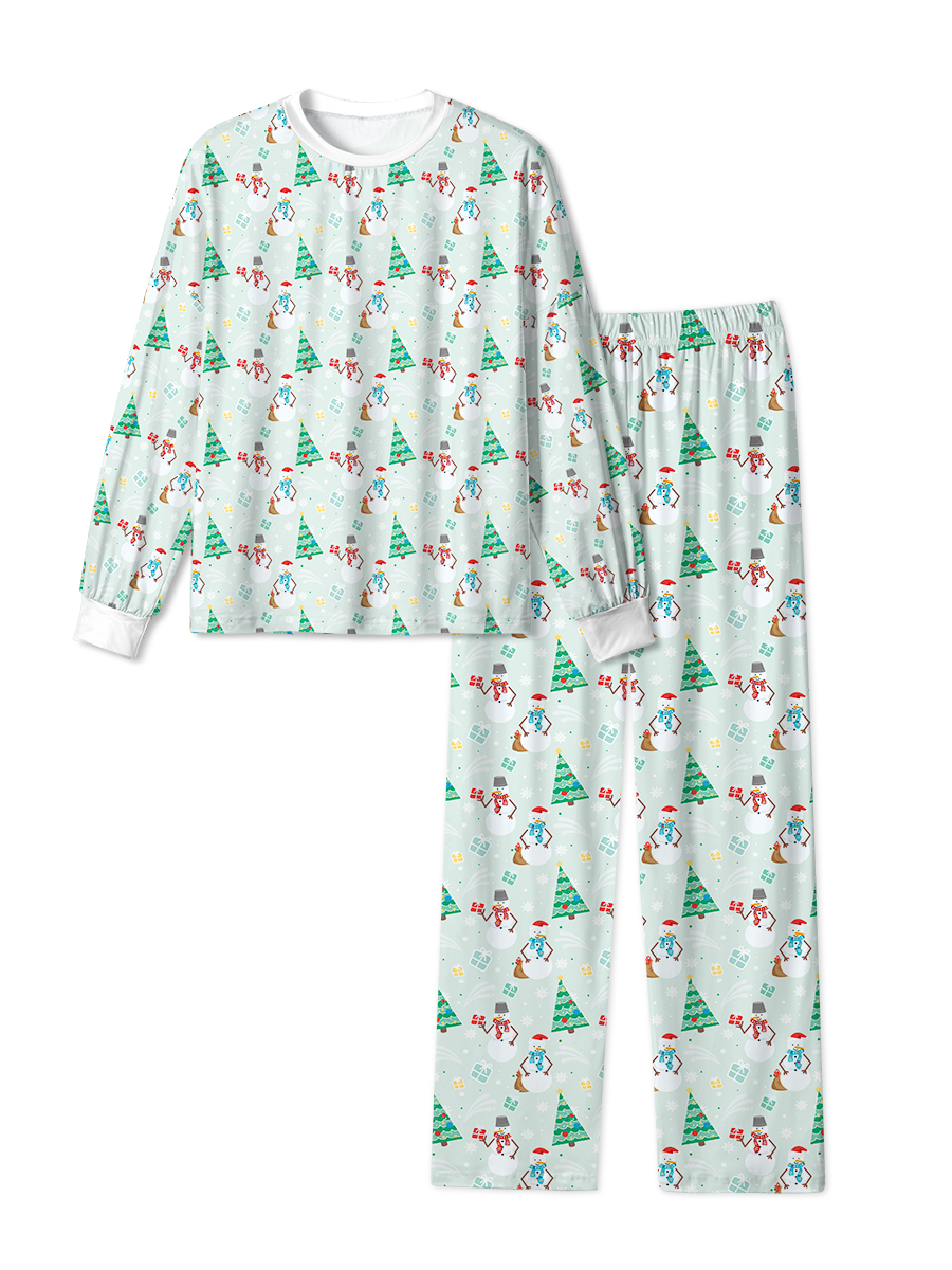 Vintage Light Green Snowman Tree Christmas Pajamas