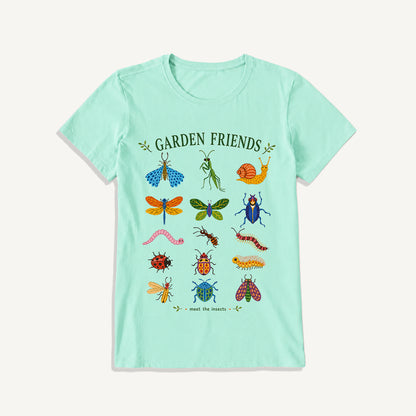 Garden Friends Insect Chart Print Crew Neck Cotton Tee