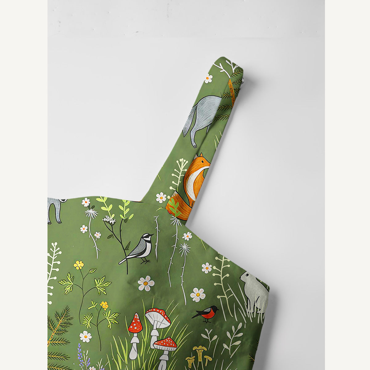 Whimsical Woodland Animals Print Cotton Wide Straps Maxi Dress With Pockets