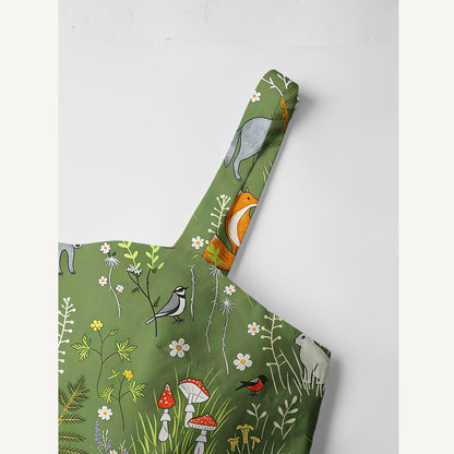 Whimsical Woodland Animals Print Cotton Wide Straps Maxi Dress With Pockets