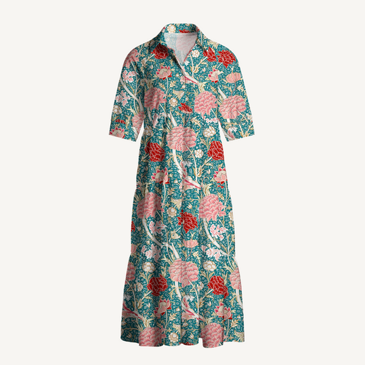 Vintage Peony Lotus Floral Print Midi Dress For Women With Pockets