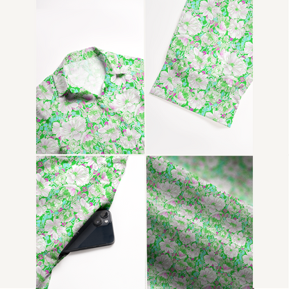V Neck Collared Mint Garden Women Midi Dress With Pockets