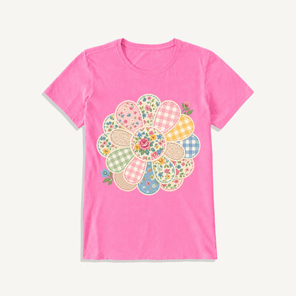 Cottage Patchwork Bloom Print Crew Neck Cotton Tee