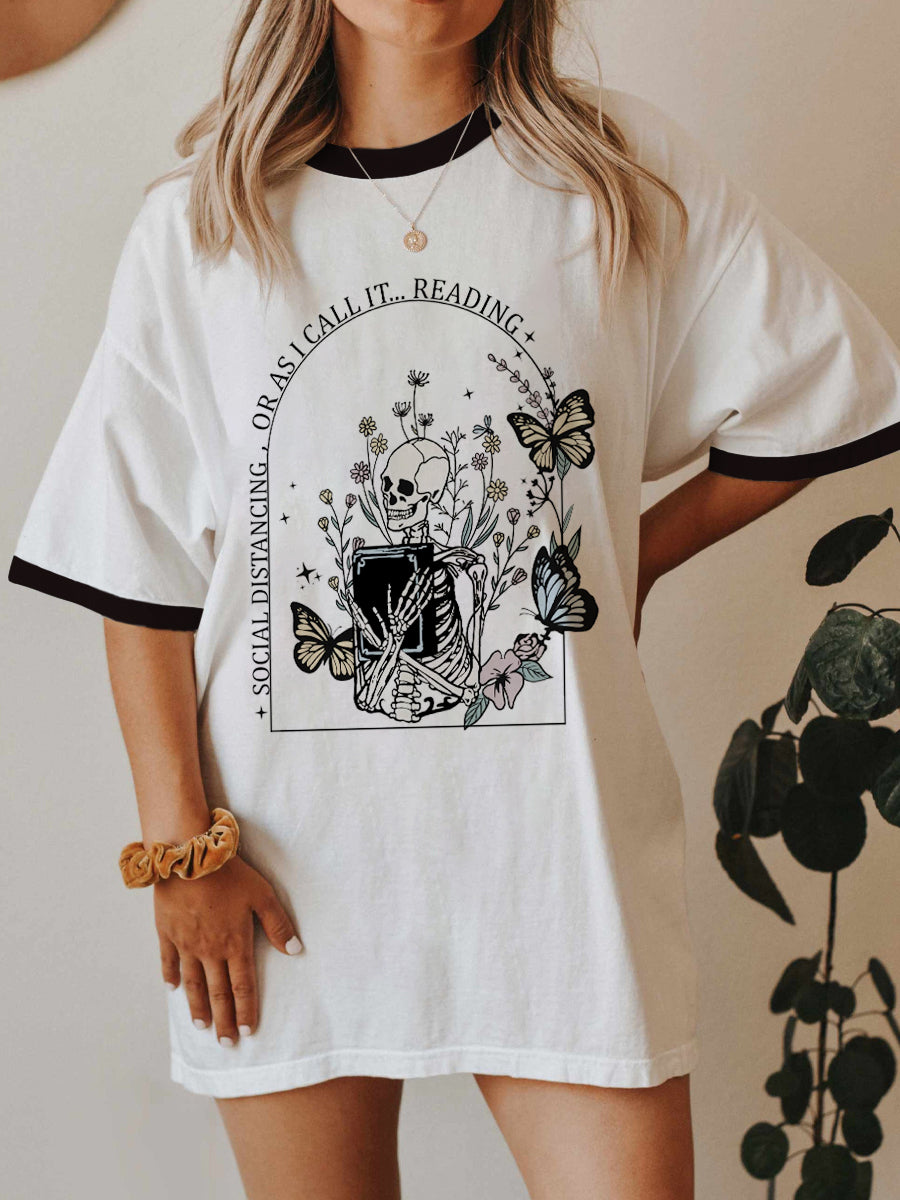Vintage Reading The Book Ringer Tee