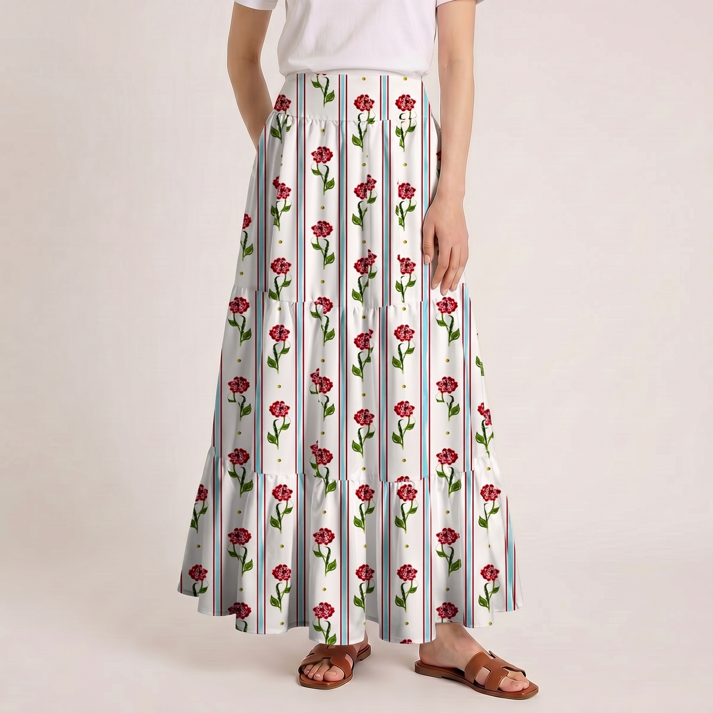 Crimson Dianthus Print Convertible Maxi Skirt & Strapless Dress