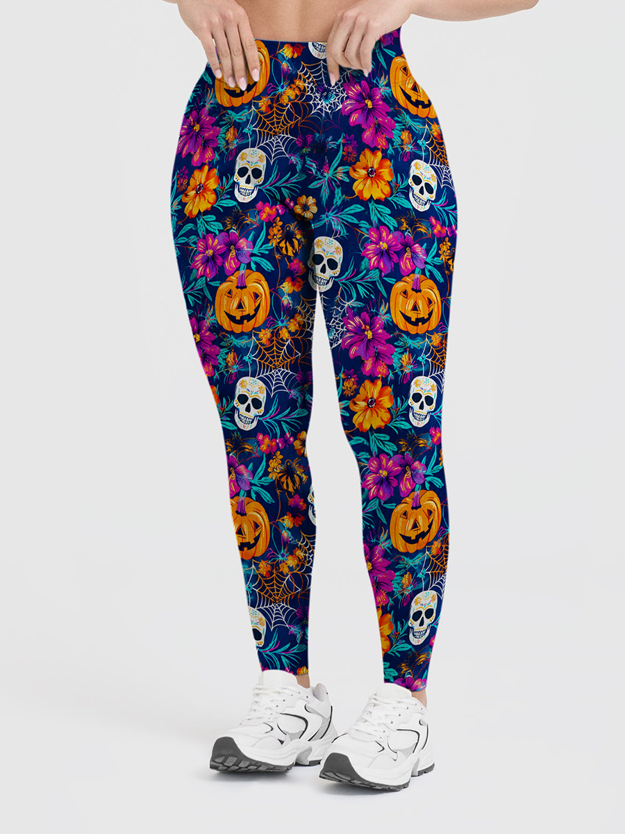 Vintage Halloween Pumpkin Witch Ghost Leggings
