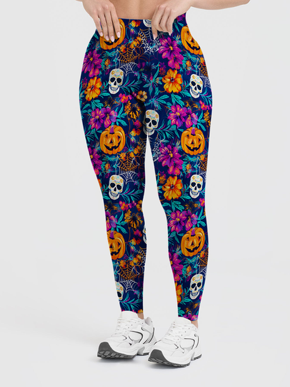 Vintage Halloween Pumpkin Witch Ghost Leggings