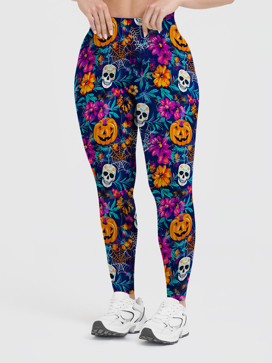 Vintage Halloween Pumpkin Witch Ghost Leggings