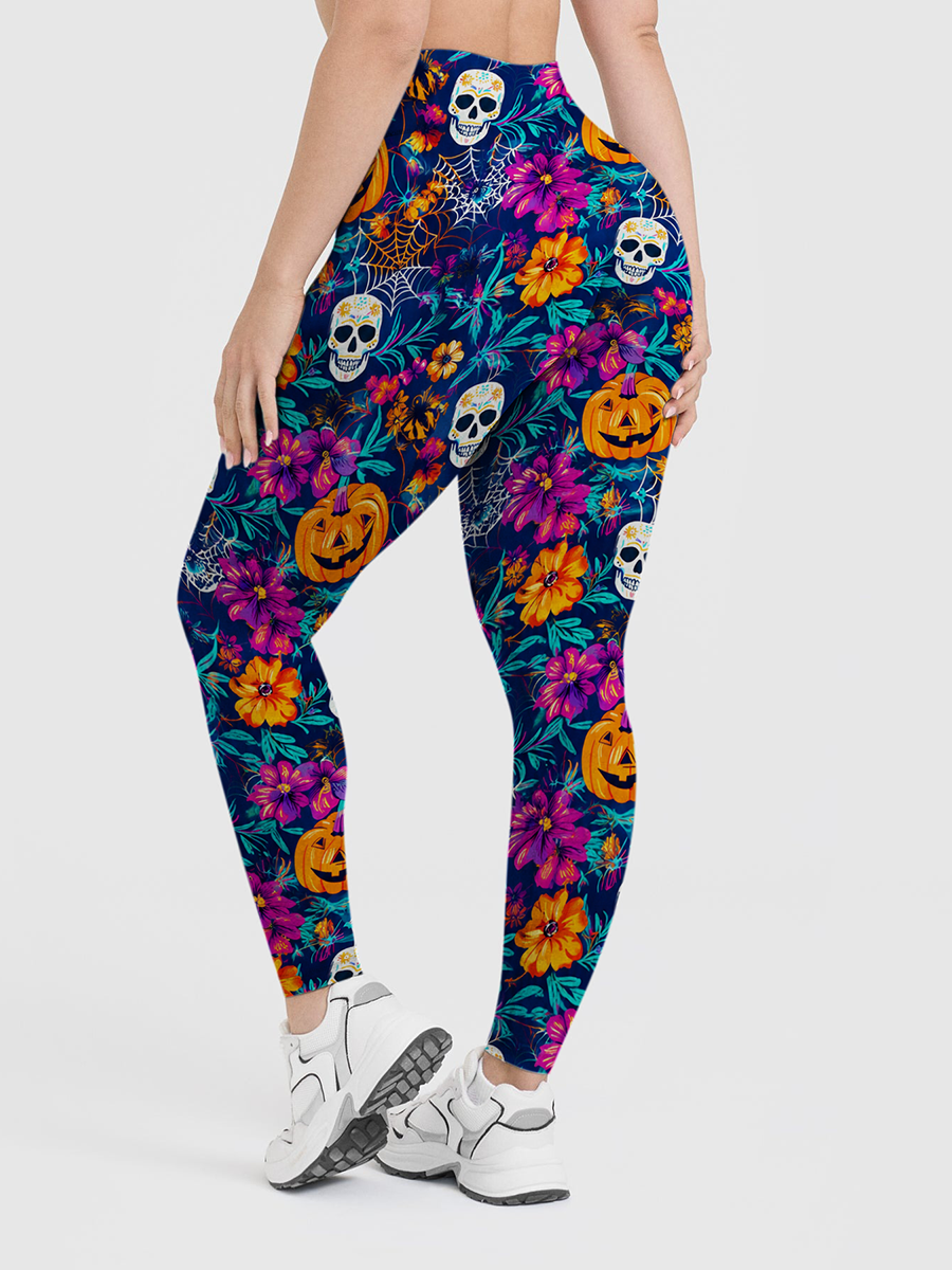 Vintage Halloween Pumpkin Witch Ghost Leggings