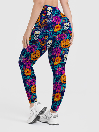 Vintage Halloween Pumpkin Witch Ghost Leggings