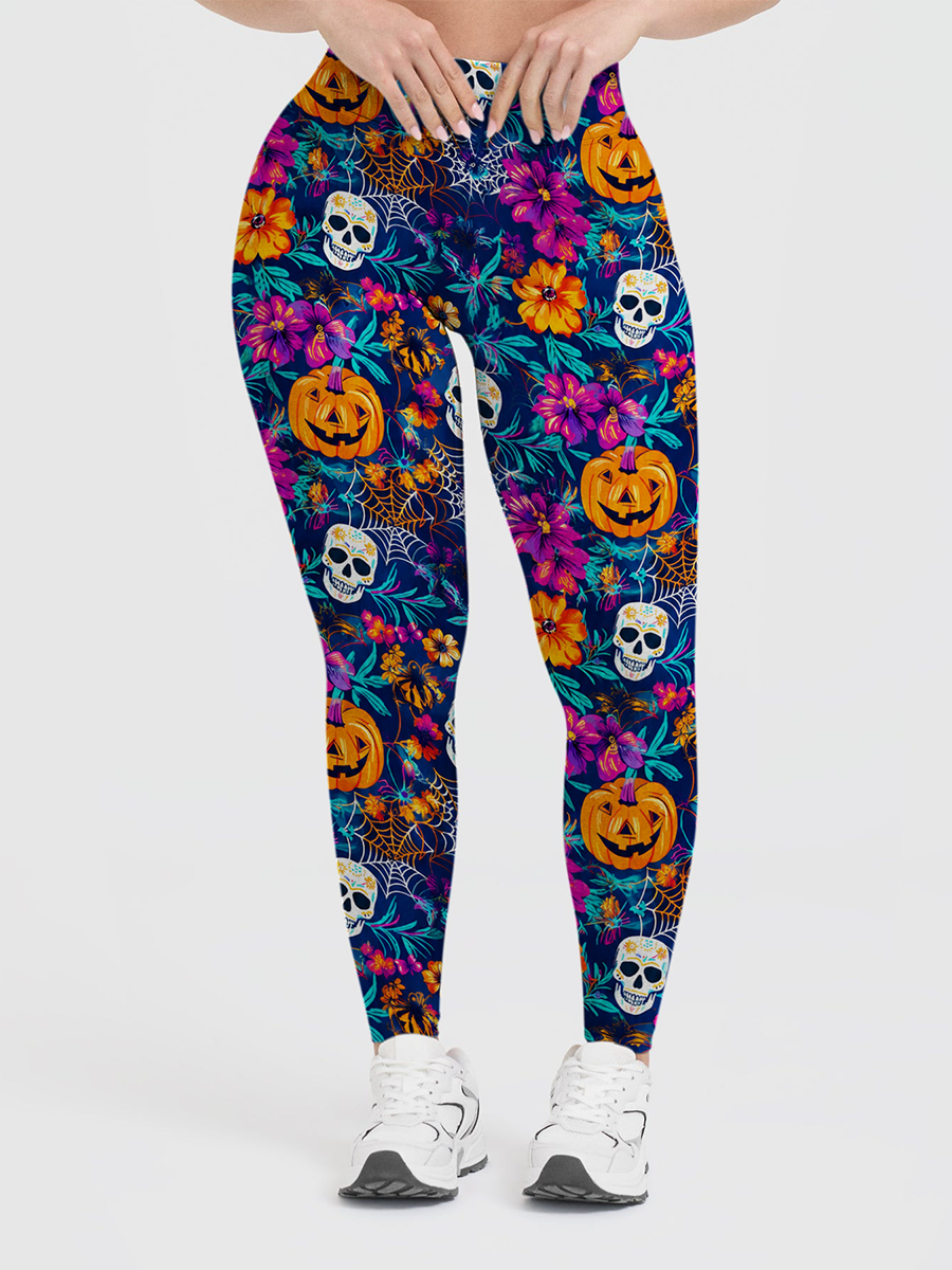 Vintage Halloween Pumpkin Witch Ghost Leggings