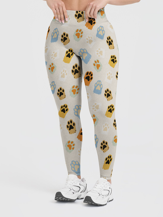 Vintage Cat Dog Paw Pattern Leggings