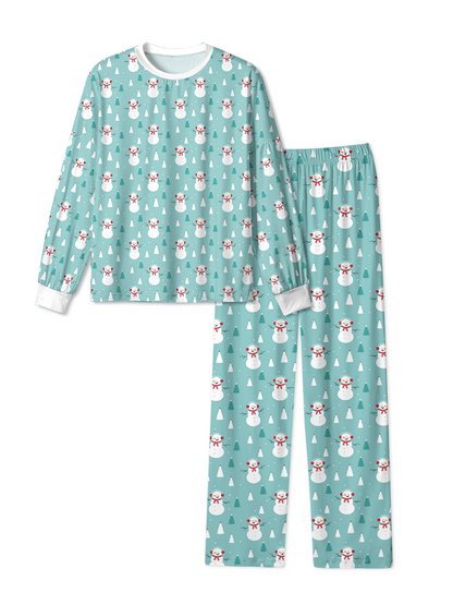 Vintage Teal Snowman Tree Christmas Pajamas