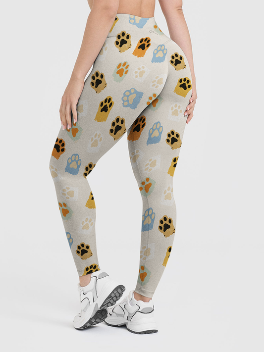 Vintage Cat Dog Paw Pattern Leggings
