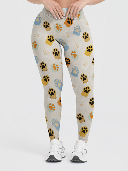Vintage Cat Dog Paw Pattern Leggings