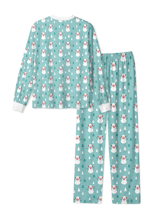 Vintage Teal Snowman Tree Christmas Pajamas