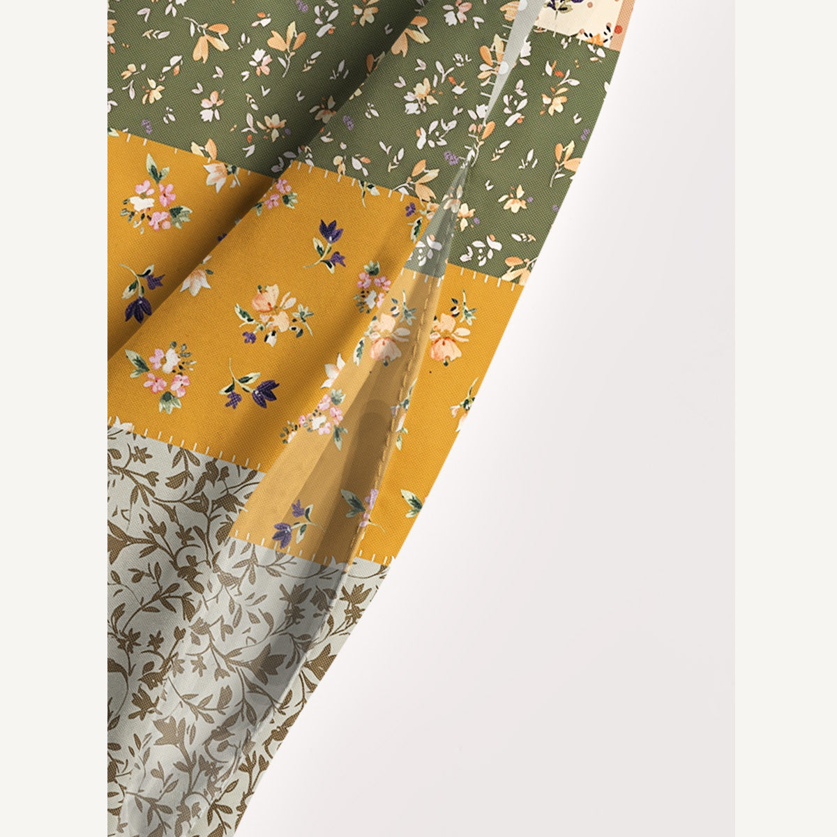 Rustic Floral Patchwork Print Wide Straps Maxi Dress With Pockets