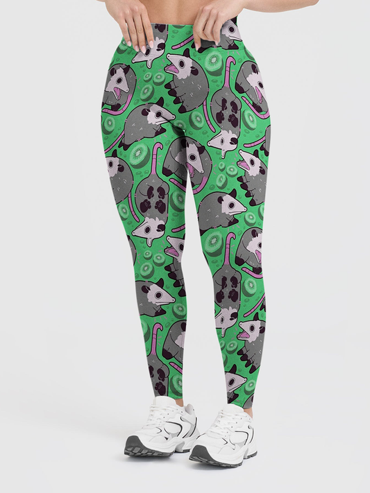 Vintage Cute Opossum Kiwi Fruit Leggings