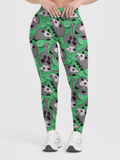 Vintage Cute Opossum Kiwi Fruit Leggings