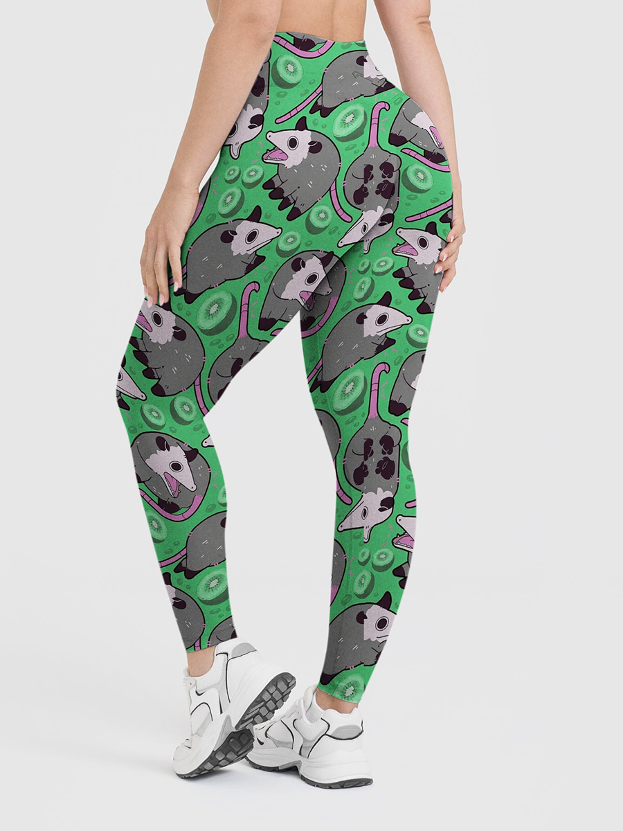 Vintage Cute Opossum Kiwi Fruit Leggings