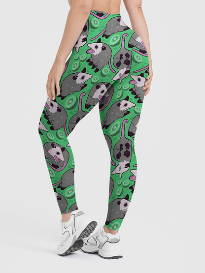 Vintage Cute Opossum Kiwi Fruit Leggings