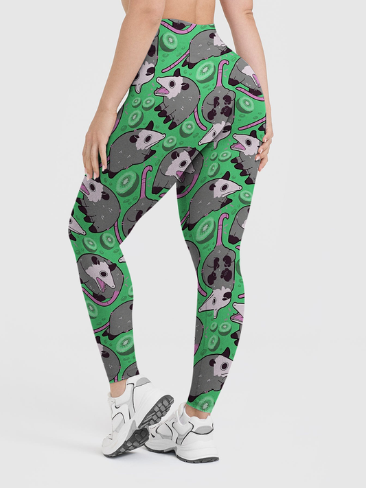 Vintage Cute Opossum Kiwi Fruit Leggings