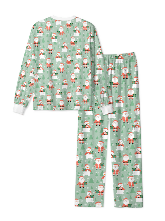 Vintage Green Santa Snowman Christmas Pajamas