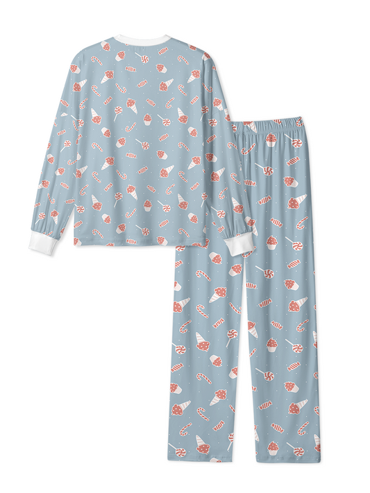 Vintage Blue Candy Cupcake Christmas Pajamas