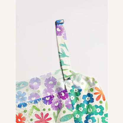 Fun Rainbow Print Wide Straps Maxi Dress With Pockets