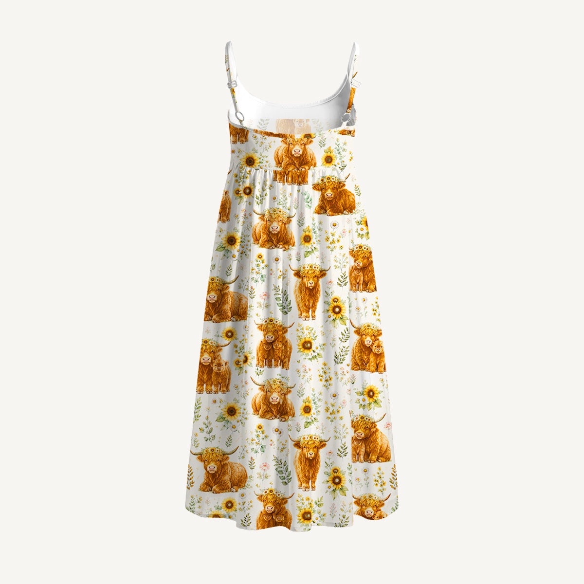 Spring Highland Cow Floral Print Spaghetti Strap Mini Dress