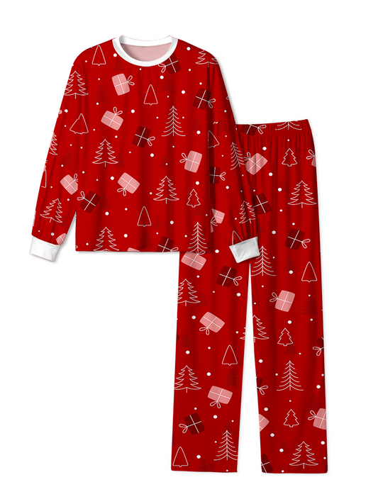 Vintage Red Line Tree Gift Christmas Pajamas