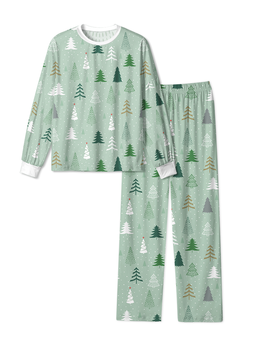 Vintage Charming Green Tree Snow Dot Christmas Pajamas