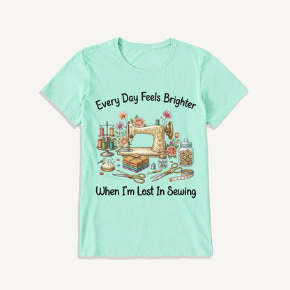 Lost in Sewing Joy Print Crew Neck Cotton Tee