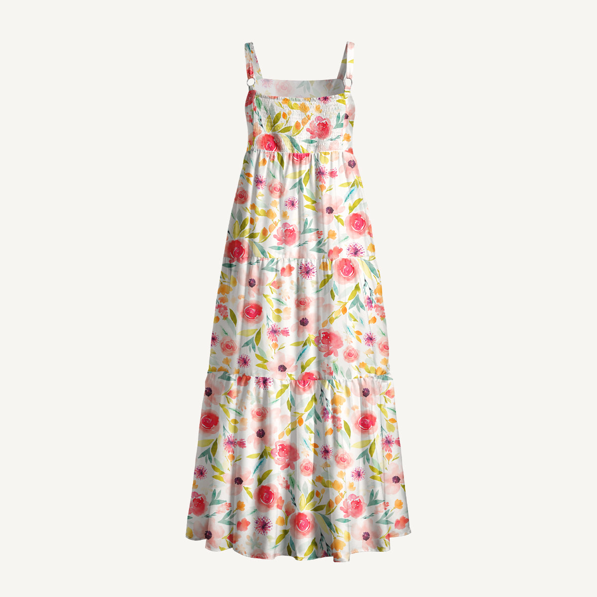 Pastel Watercolor Garden Floral Pattern Print Wide Straps Maxi Dress With Pockets